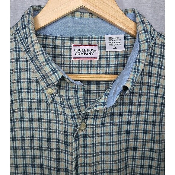 Bugle Boy Company Short Sleeve Button Shirt, Plaid, Sz XL, Green/Blue - Picture 4 of 9